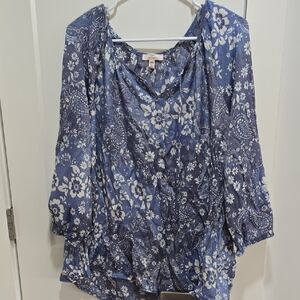 Como Vintage Blue Floral Boho Tunic